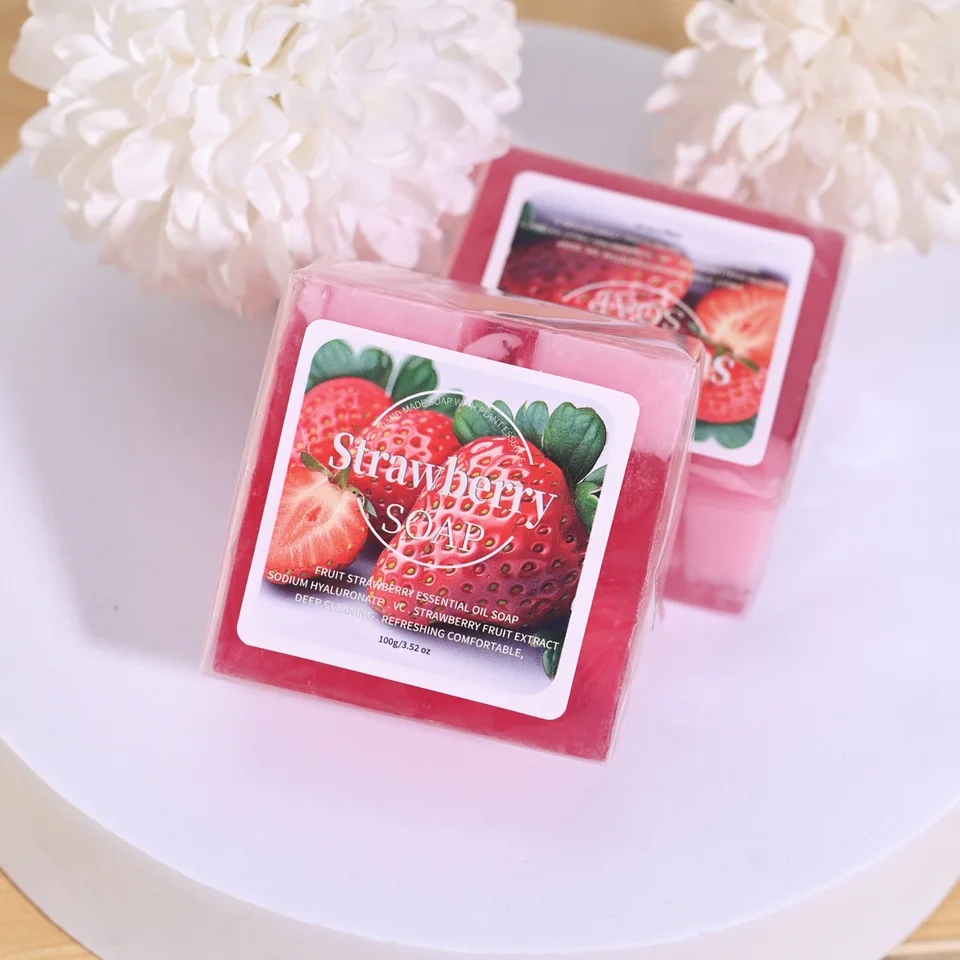 B+Fruit Strawberry Soap Plant Essential Oil Soap Deep Cleansing Handmade Soap for Cleansing and Bathing Portable Soap for Travel - Image 5