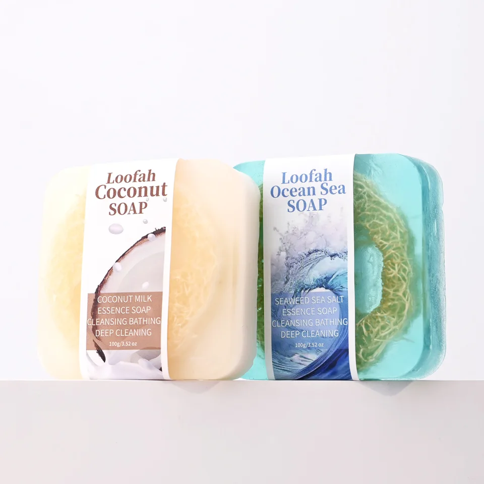 S+100g Sea Salt Loofah Soap Whitening Handmade Soap Face Body Wash Bar Loofah Soap - Image 3
