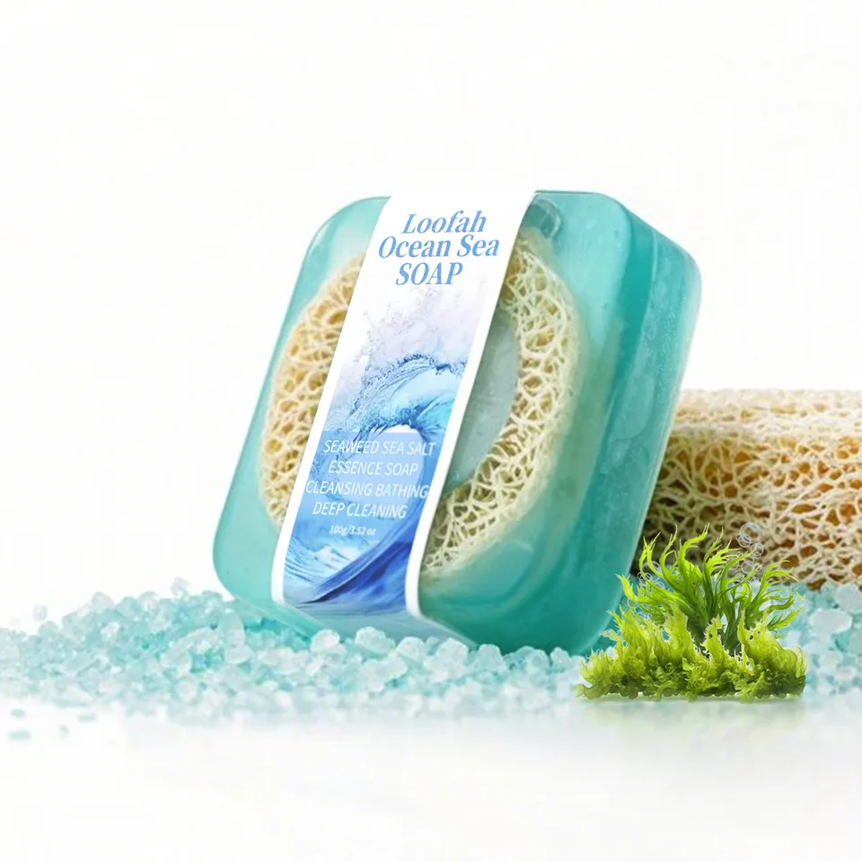 S+100g Sea Salt Loofah Soap Whitening Handmade Soap Face Body Wash Bar Loofah Soap