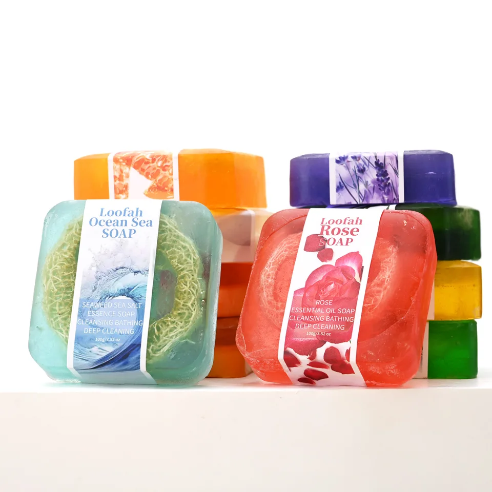 S+100g Sea Salt Loofah Soap Whitening Handmade Soap Face Body Wash Bar Loofah Soap - Image 5