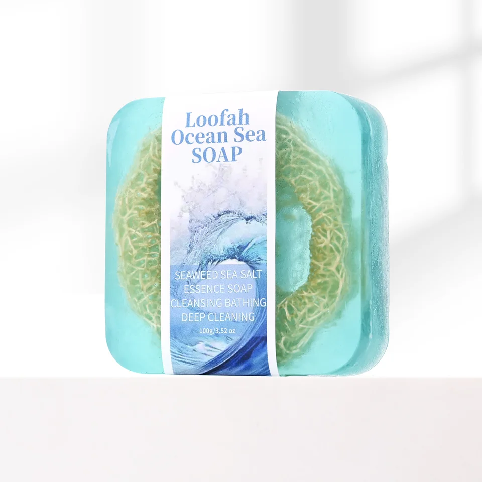 S+100g Sea Salt Loofah Soap Whitening Handmade Soap Face Body Wash Bar Loofah Soap - Image 2