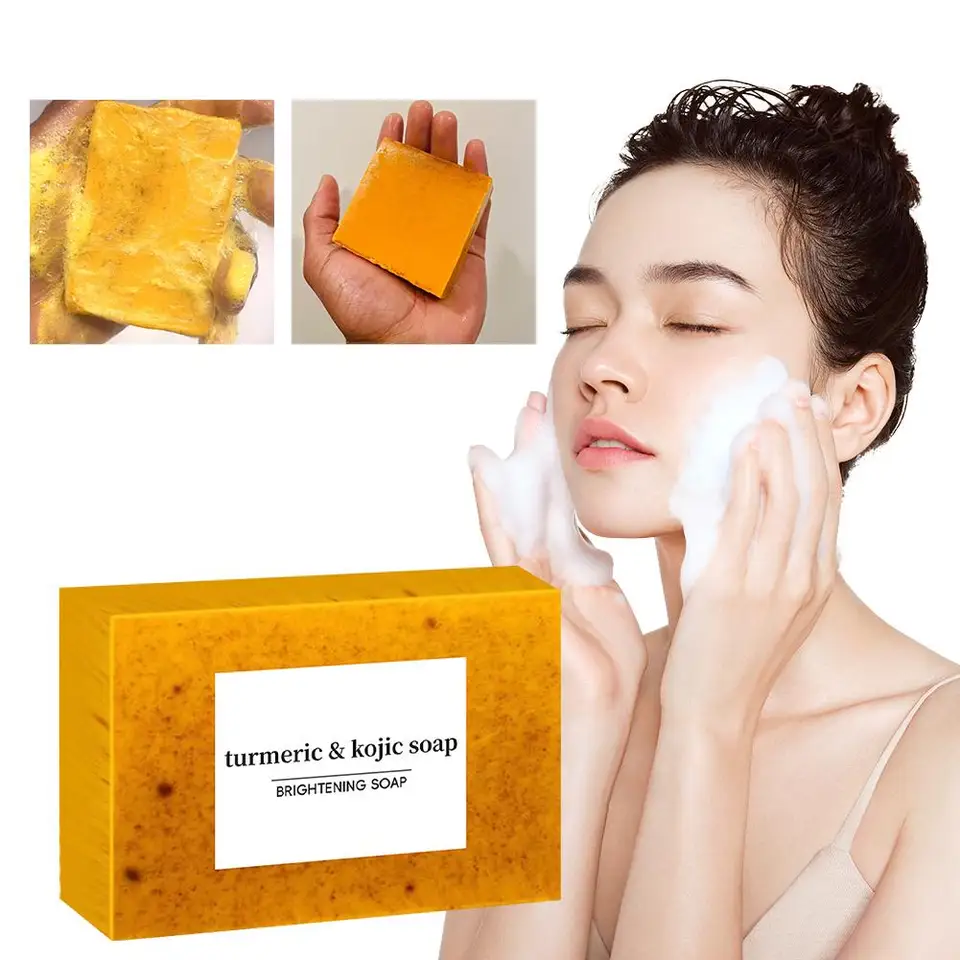100g Turmeric Hand Made Soap, Lemon Kojic Acid Soap, Shower and Facial Soap Deep Cleaning For Face Body Skin Care - Image 4