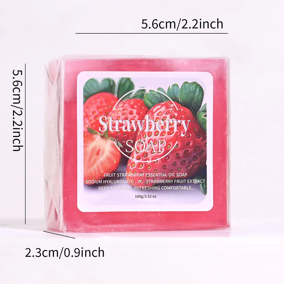 B+Fruit Strawberry Soap Plant Essential Oil Soap Deep Cleansing Handmade Soap for Cleansing and Bathing Portable Soap for Travel - Image 6