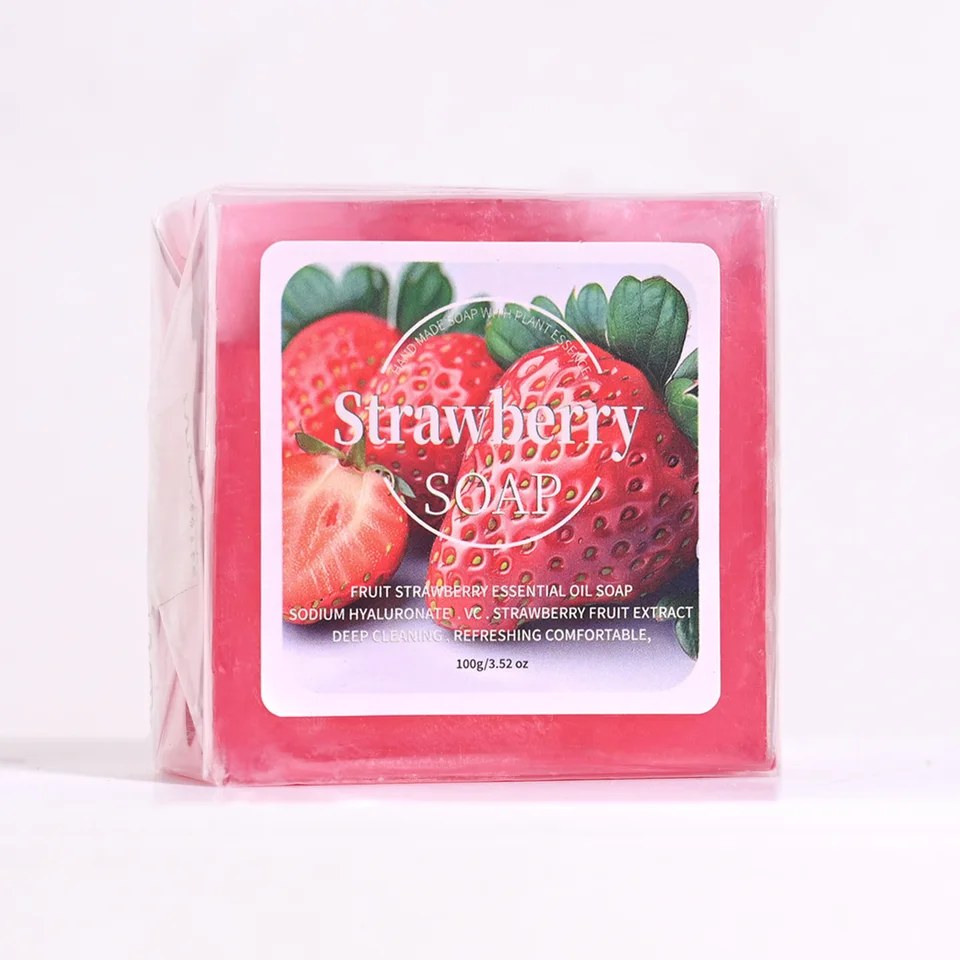 B+Fruit Strawberry Soap Plant Essential Oil Soap Deep Cleansing Handmade Soap for Cleansing and Bathing Portable Soap for Travel - Image 4