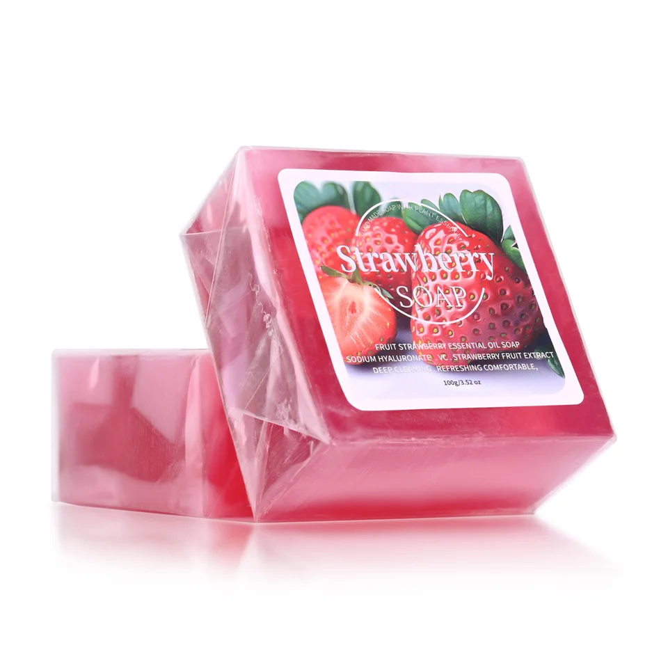 B+Fruit Strawberry Soap Plant Essential Oil Soap Deep Cleansing Handmade Soap for Cleansing and Bathing Portable Soap for Travel - Image 3