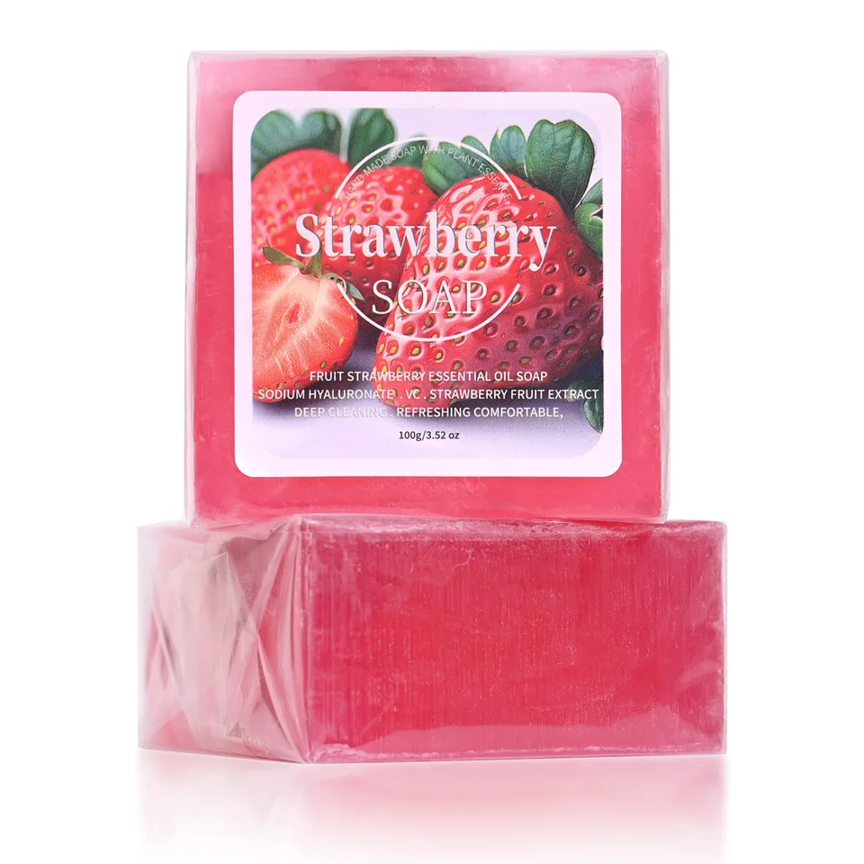 B+Fruit Strawberry Soap Plant Essential Oil Soap Deep Cleansing Handmade Soap for Cleansing and Bathing Portable Soap for Travel - Image 2