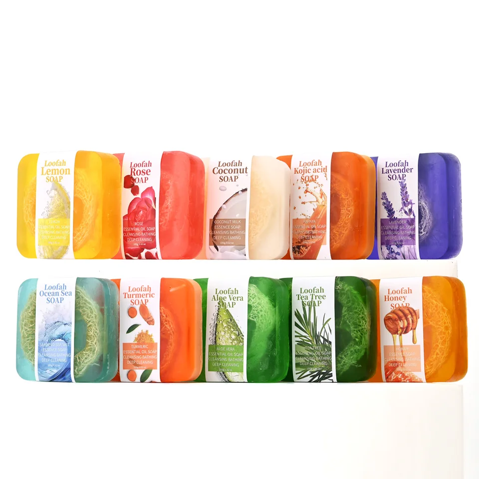 S+100g Sea Salt Loofah Soap Whitening Handmade Soap Face Body Wash Bar Loofah Soap - Image 6