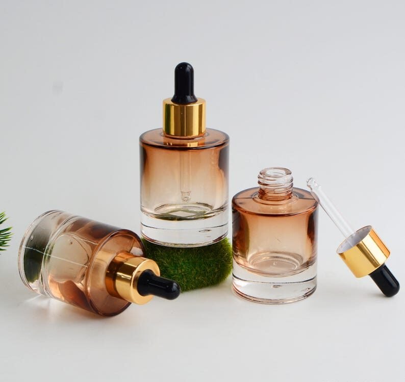 30ml 1oz 50ml Gradient Amber Dropper Bottle, Thick Bottom Cylinder Cosmetic Skin Serum Essential Oil Dropper Bottle